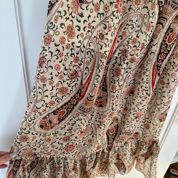 Veronica Beard Off-shoulder Dress Oat Multi Paisley Silk Floral Print Ruffle - Picture 5 of 11